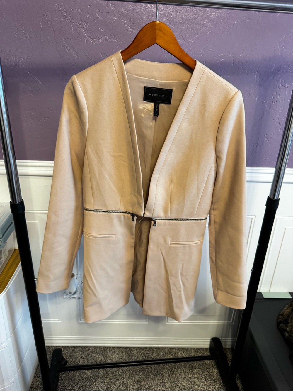 BCBGMaxAzria Cream Open-Front Zip-Waist Blazer